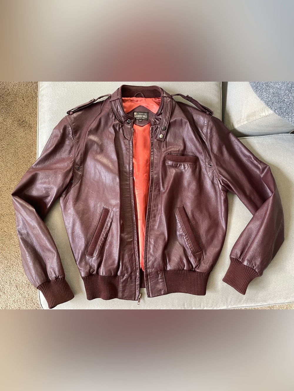 Vintage Members Only Jacket - Lined Burgundy Leather - Size 42